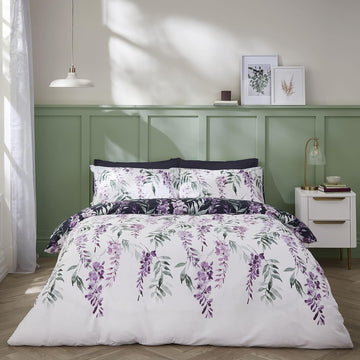 Catherine Lansfield Wisteria Floral Duvet Cover Set, King, Navy