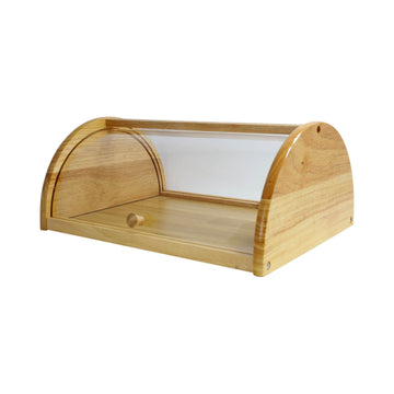 Wooden Bread Bin With Acrylic Roll Top Cover