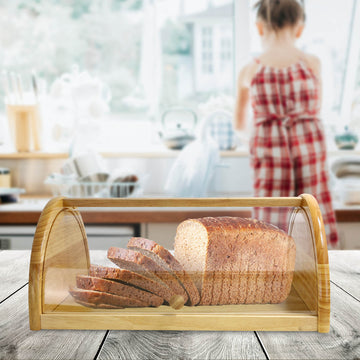 Wooden Bread Bin With Acrylic Roll Top Cover