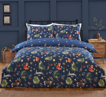 Twilight Autumn Forest Duvet Cover Set, Double, Navy