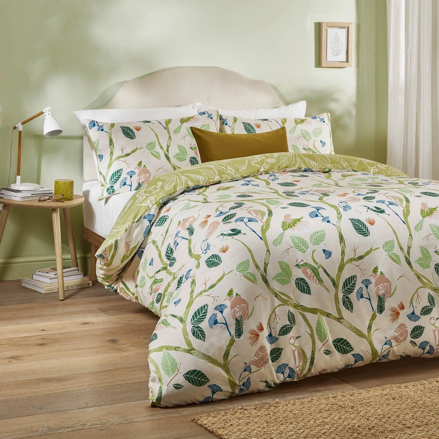 Tropical Birds Duvet Cover Set, King, Sage Green