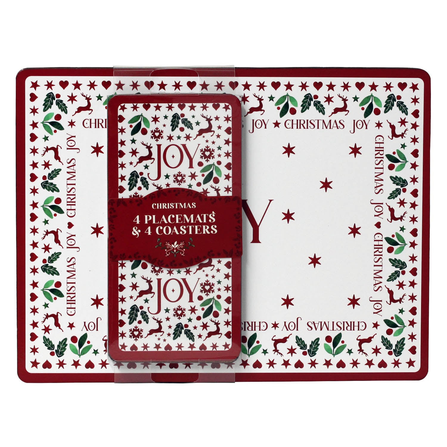Set of 4 Cork Backed Christmas Reindeer Placemats & Coasters