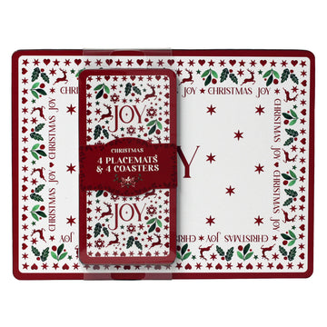 Set of 4 Cork Backed Christmas Reindeer Placemats & Coasters