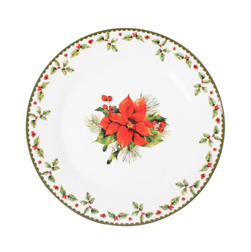 2PC 26cm Porcelain Christmas Holly Dinner Plates