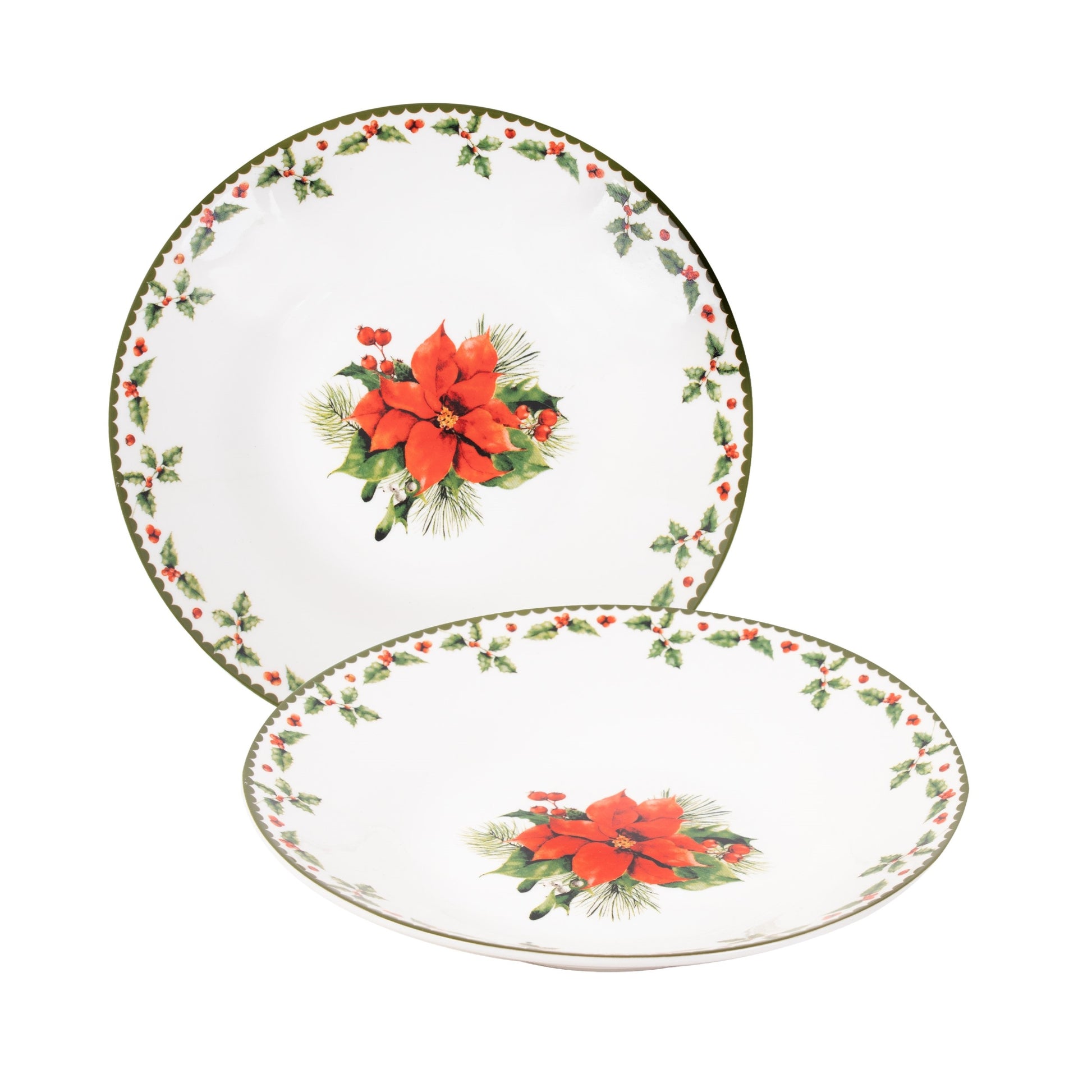 2PC Christmas Holly 20cm Porcelain Bowls