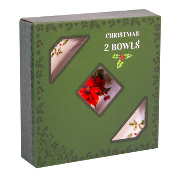 2PC Christmas Holly 20cm Porcelain Bowls