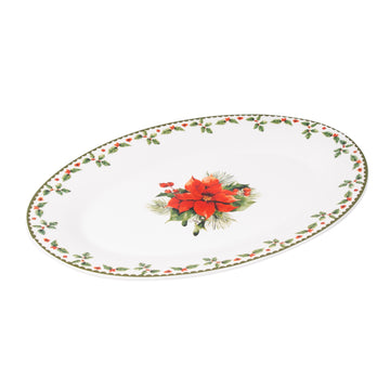 40cm Christmas Holly Design Porcelain Oval Serving Plate