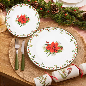 18pcs Porcelain Christmas Egg Cups Dinner & Side Plates Bowls Platters Set