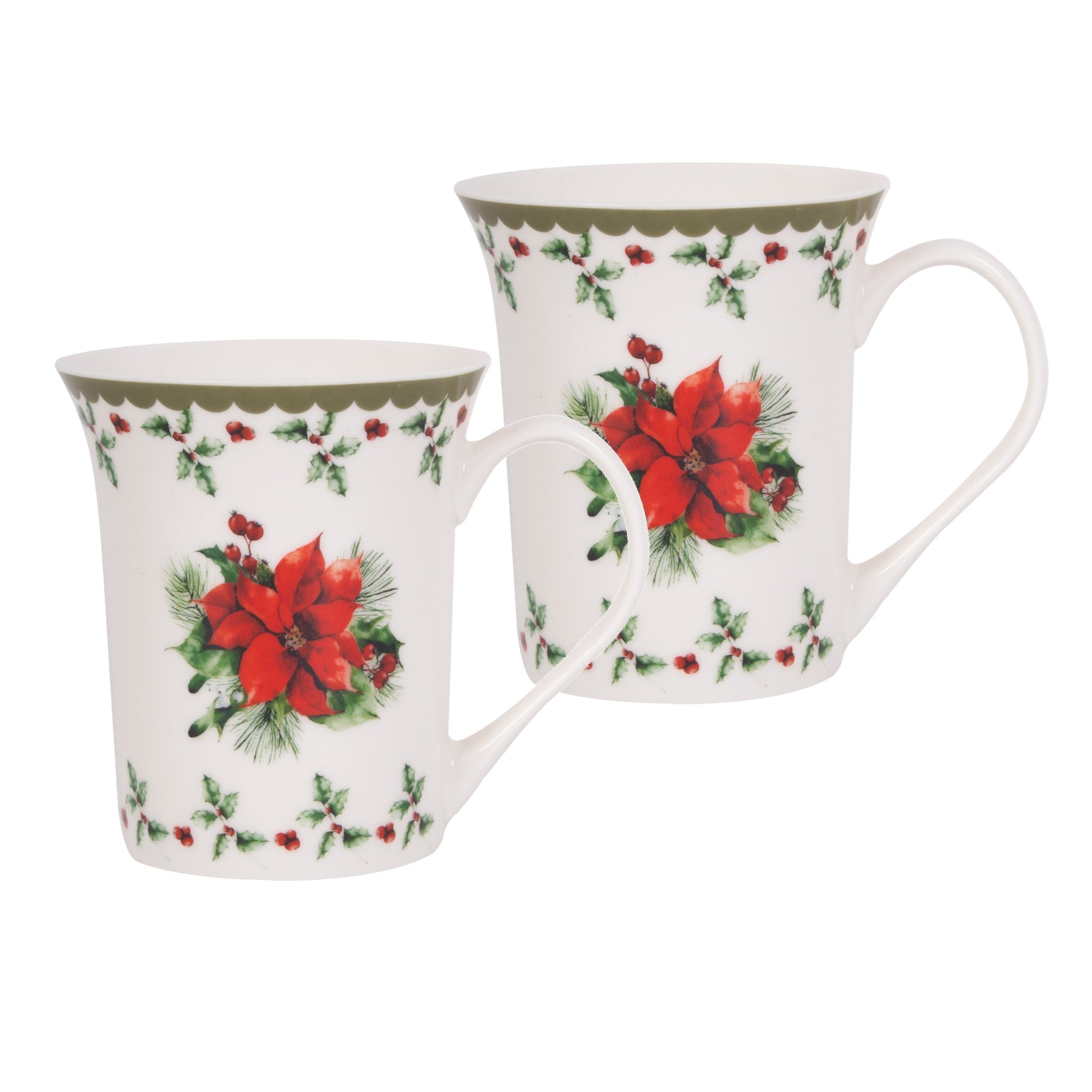 2PC Christmas Holly 340ml Coffee Mug Set