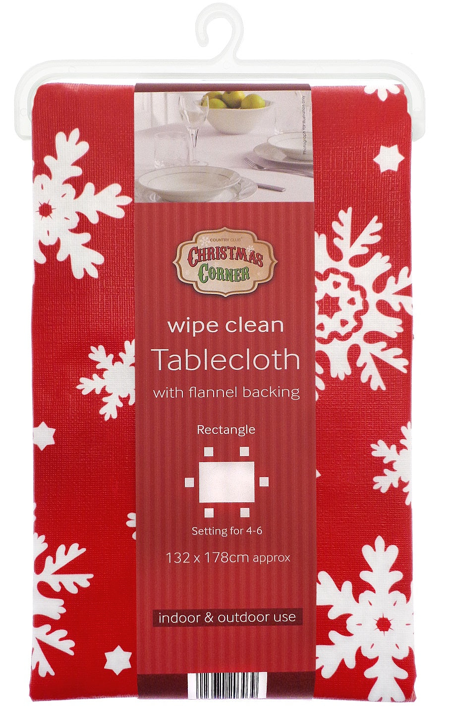 Snow Flakes Wipe Clean Table Cloth 132x178cm - Red