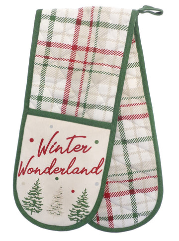 Winter Wonderland Double Oven Gloves 100% Cotton, Green & Red