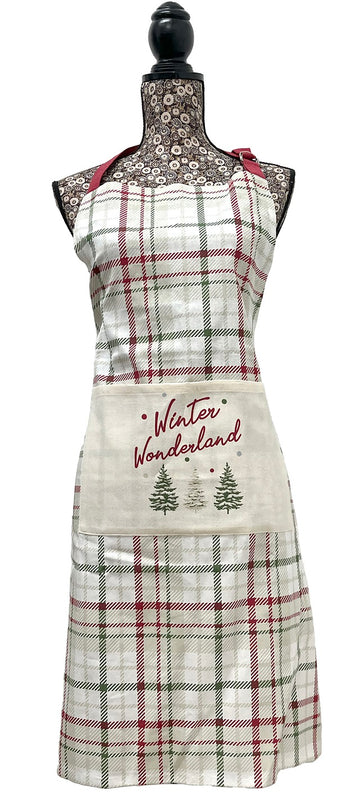 Winter Wonderland Apron With Pocket 100% Cotton - Green & Red