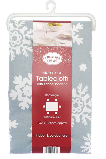 Snow Flakes Wipe Clean Table Cloth 132x178cm - Silver Grey