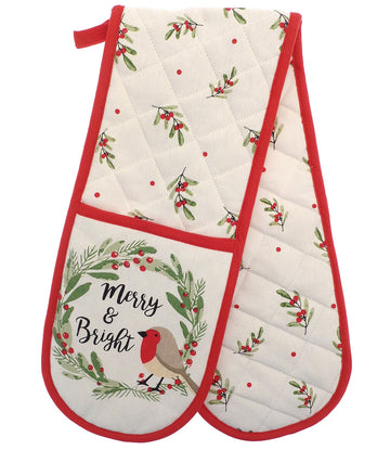 Berry Botanical Robin Double Oven Gloves 100% Cotton, New