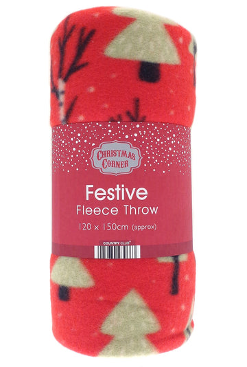 Christmas Forest Fleece Blanket Throw, 120x150cm - Red & Green
