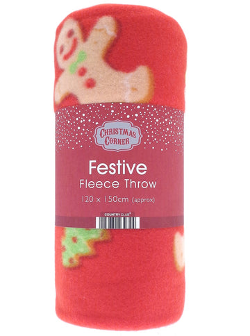 Jolly Gingerbread Man Fleece Blanket Throw, 120x150cm - Red