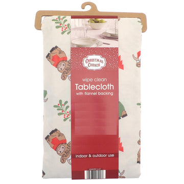 Highland Cow Christmas Kisses Dining Table Cloth 132x230cm - Red & Green