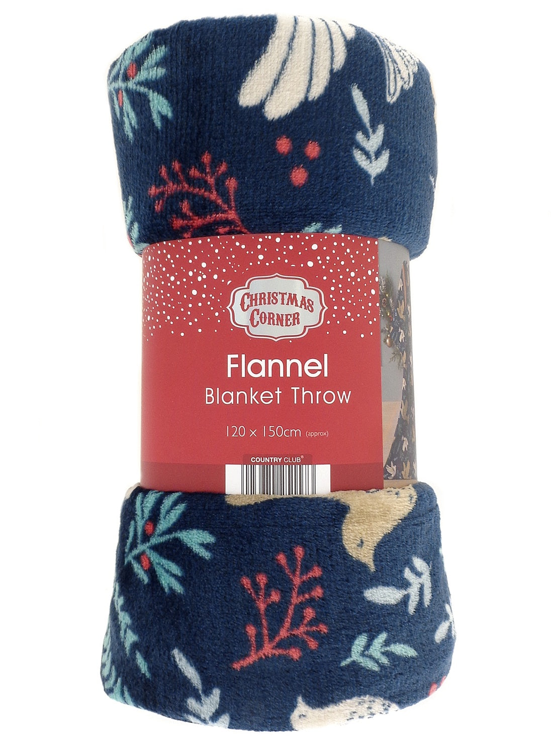 Festive Doves Flannel Blanket Throw, 120x150cm, Navy