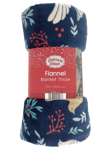 Festive Doves Flannel Blanket Throw, 120x150cm, Navy