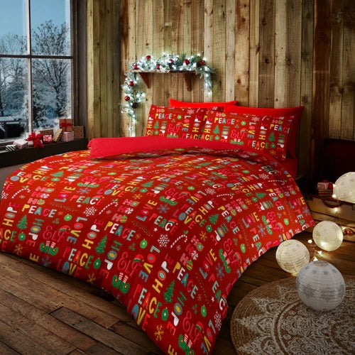 Ho Ho Ho Xmas Slogan Duvet Cover Set, King, Red