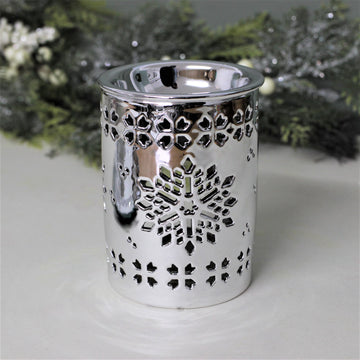 Ceramic Silver Snowflake Cut Oil Burner Christmas Décor