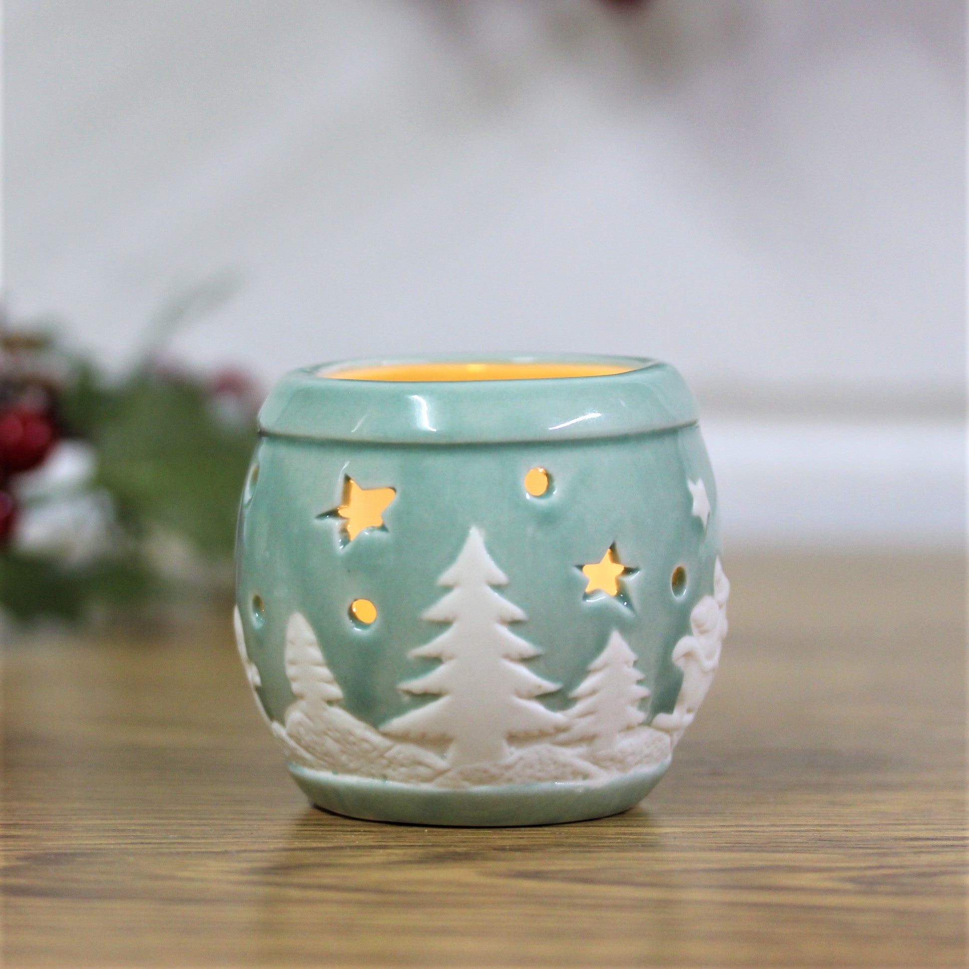 Small Teal Round Christmas Candle Lantern