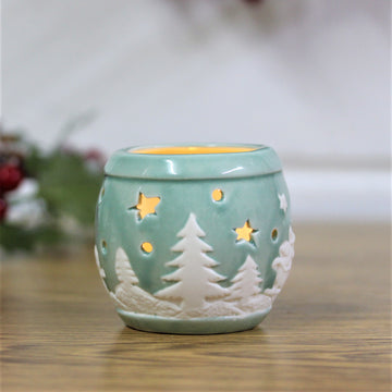 Small Teal Round Christmas Candle Lantern