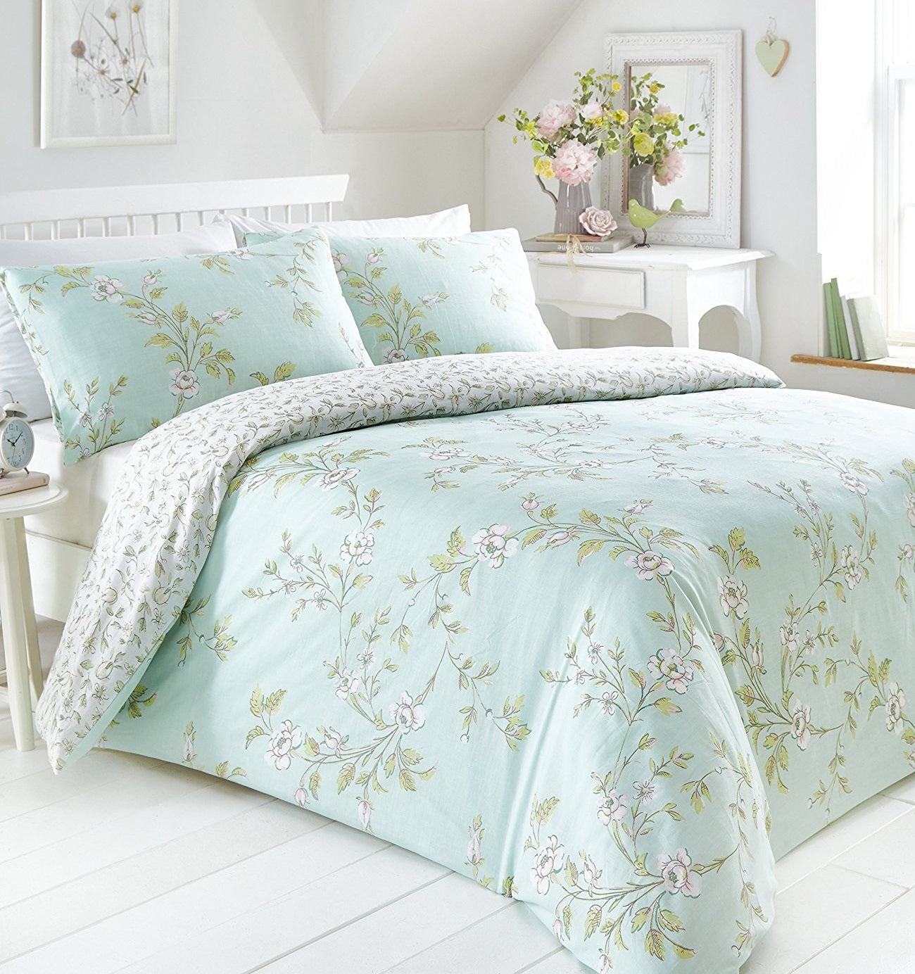 Yasmina Duvet Cover Set, Double, Duckegg & Green