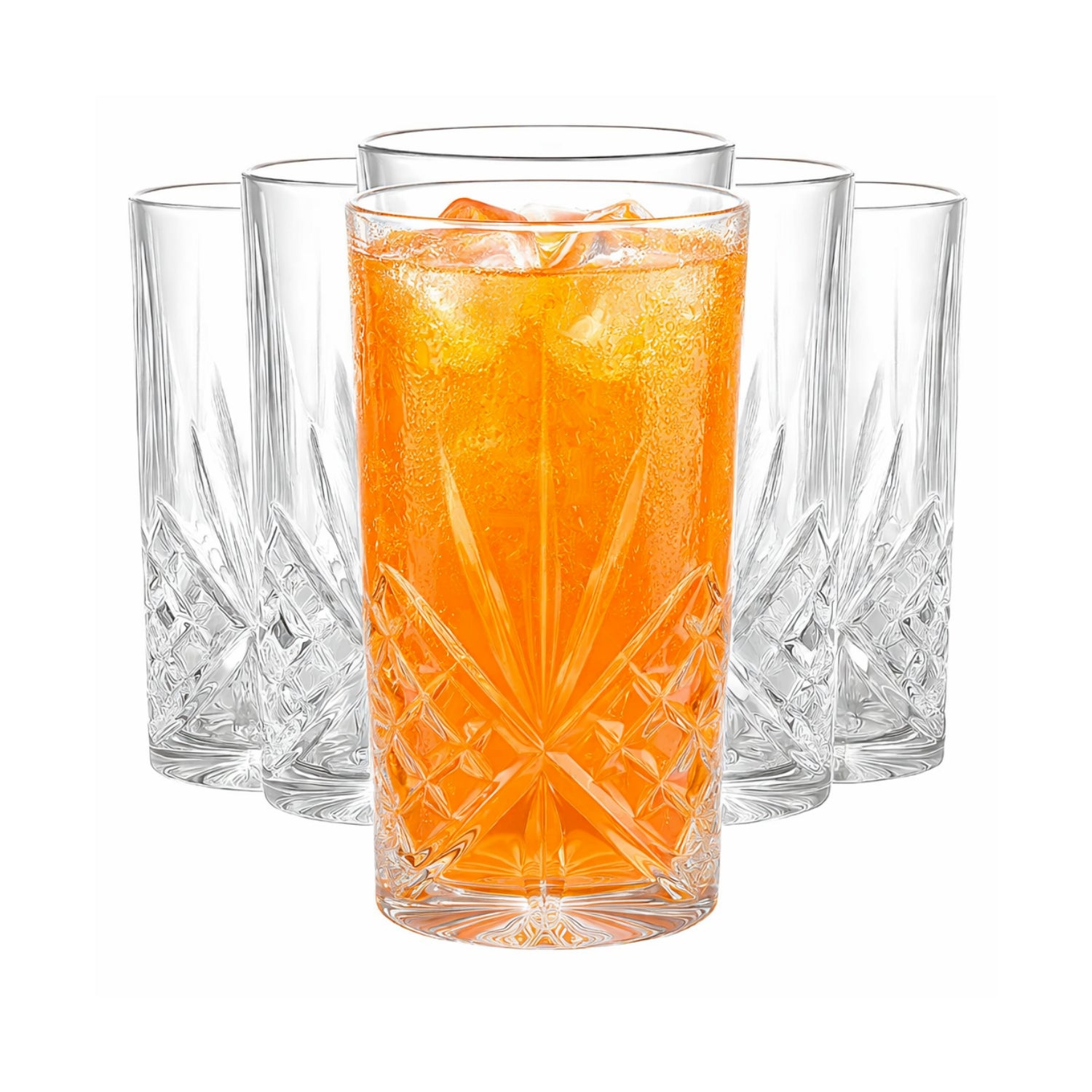 6Pcs 350ml Crystal Cut Highball Glass Set
