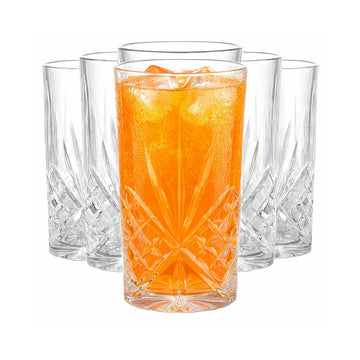 6Pcs 350ml Crystal Cut Highball Glass Set