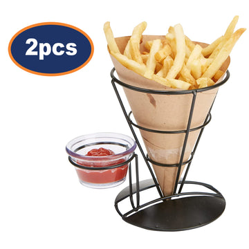 2Pcs French Fries Cone Stand With Sauce Dipper Holder