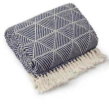 Zahra Geometric Sofa Throw Navy Blue 50x60