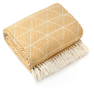 Luxury Geometric Sofa Throw Ochre Yellow 50x60"