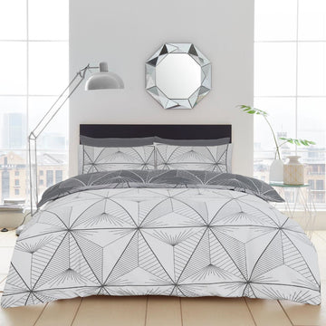 Zander Geometric Grey Charcoal Double Duvet Cover Set