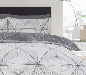 Zander Geometric Grey Charcoal Double Duvet Cover Set