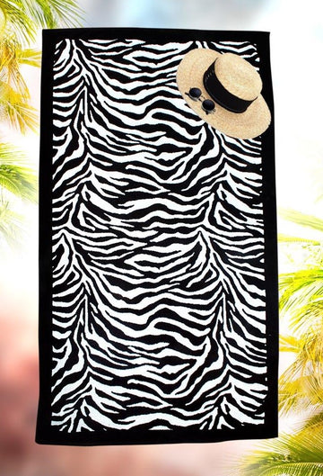 Zebra Stripe Large Beach Towel - Black & White