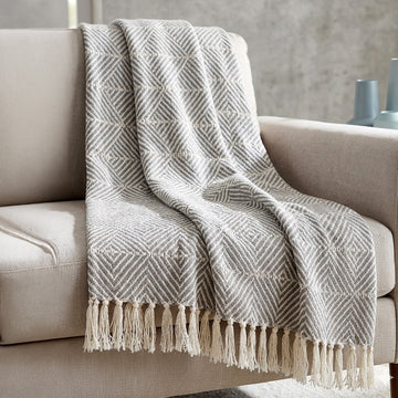 Geometric Sofa Bed Throw Extra Large 228x254cm, Grey