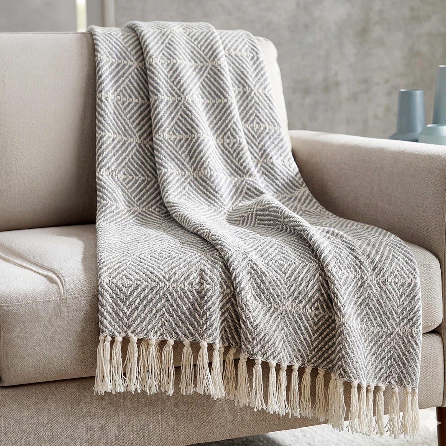 Geometric Sofa Bed Throw Large 170x200cm, Grey