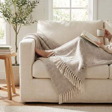 Geometric Sofa Bed Throw Large 170x200cm, Natural
