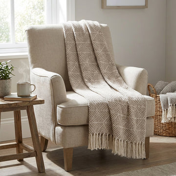 Geometric Sofa Bed Throw Large 170x200cm, Natural