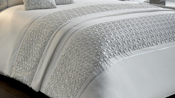 Zenia Embroidered Geometric Bed Runner 50x220cm White