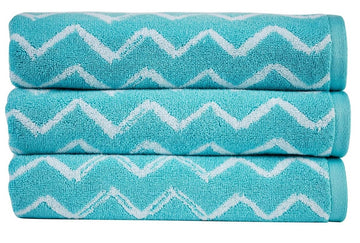 Christy 100% Cotton 550GSM Bath Towel - Zig Zag Aqua Blue