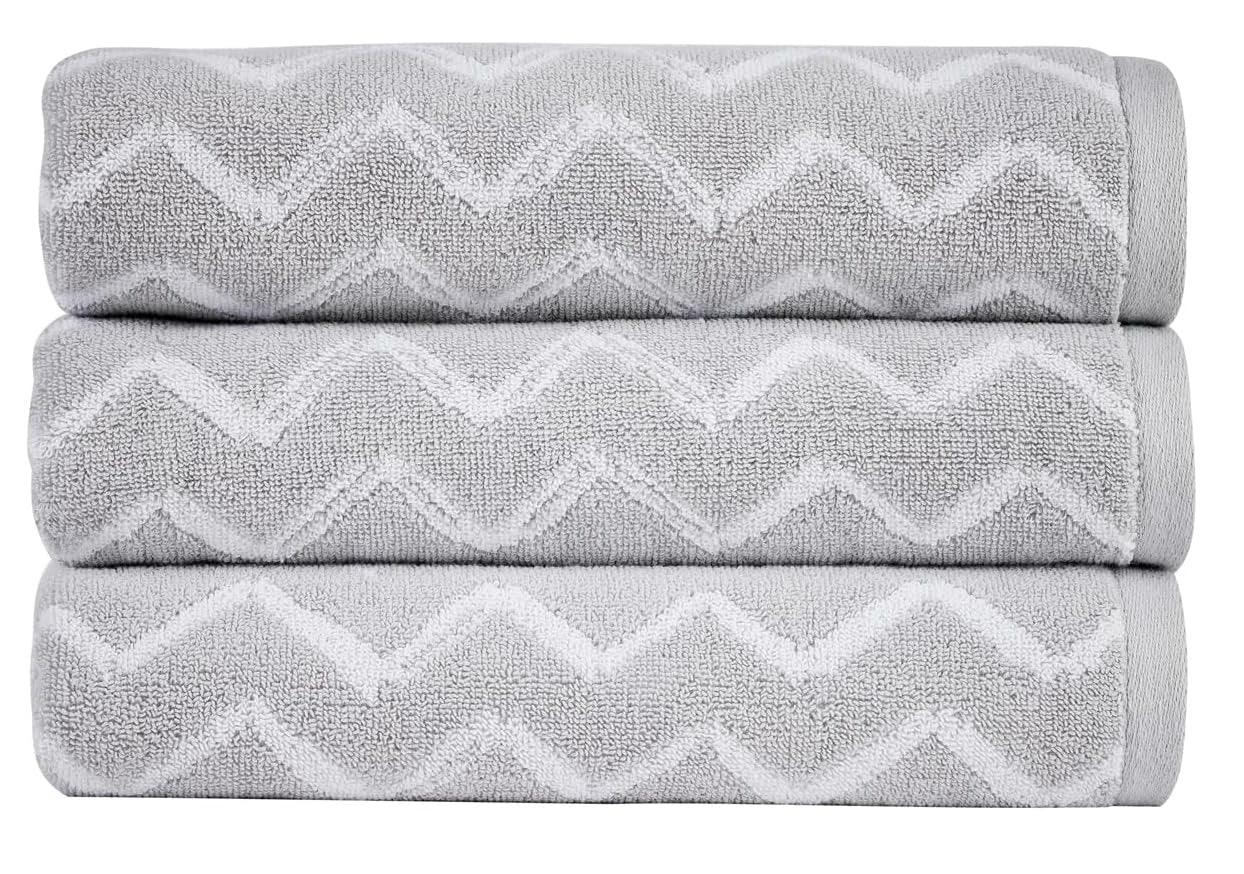 Christy 100% Cotton 550GSM Hand Towel - Zig Zag Silver Grey