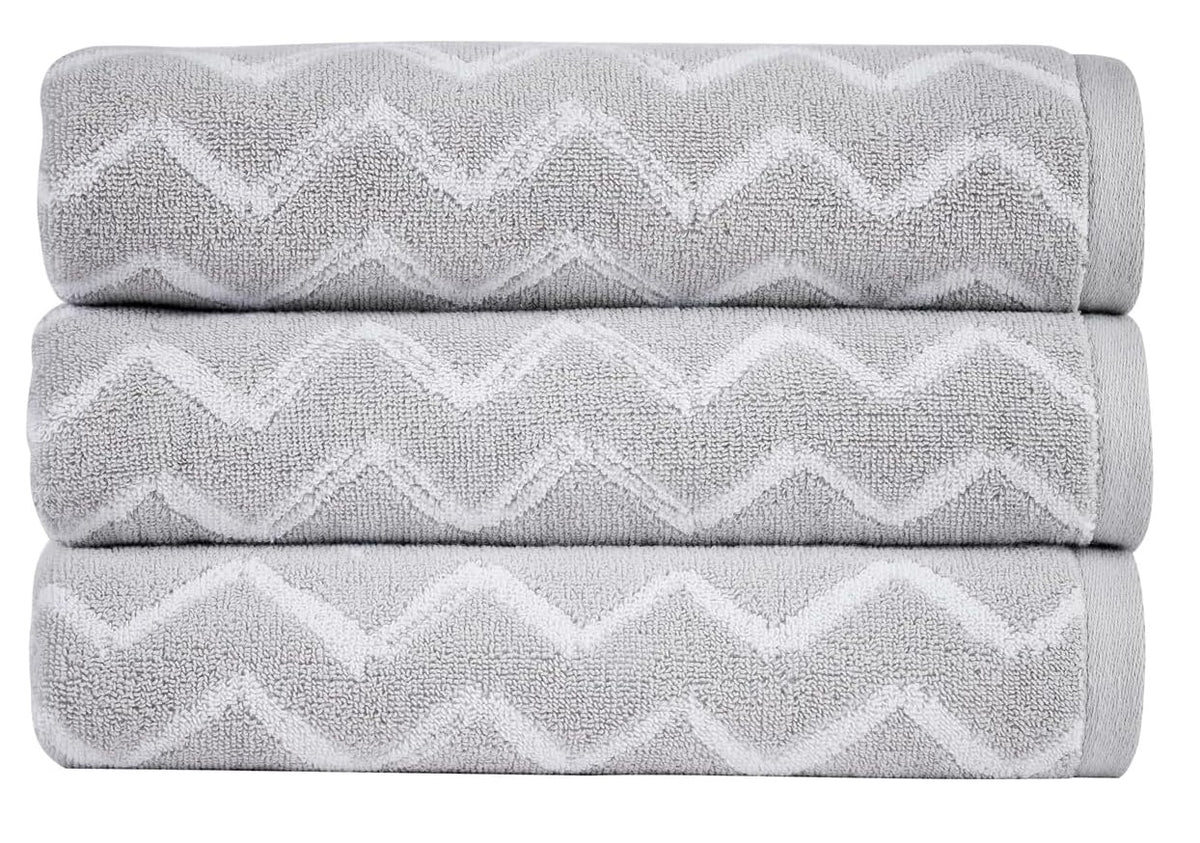 Christy 100% Cotton 550GSM Hand Towel - Zig Zag Silver Grey