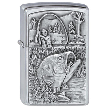 Zippo Lighter Bass Fishing Emblem Brushed Chrome