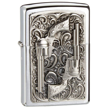 Zippo Lighter Revolver Emblem Brushed Chrome