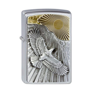 Zippo Lighter Eagle Sun Emblem Brushed Chrome