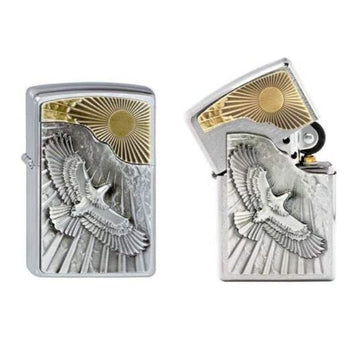Zippo Lighter Eagle Sun Emblem Brushed Chrome