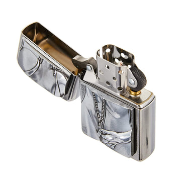 Zippo Lighter Zipper Girl Emblem Brushed Chrome