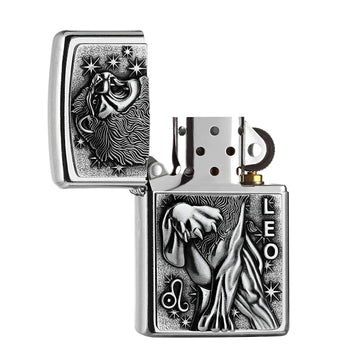 Zippo Lighter Leo Zodiac Sign Street Chrome